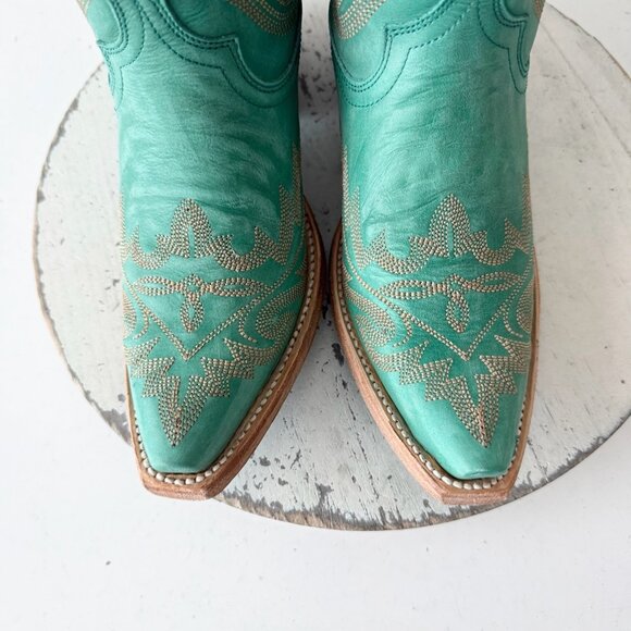 Lane LEXINGTON Cowboy Booties Western Turquoise Cowgirl Short Boots Snip Toe 6 - Picture 7 of 13